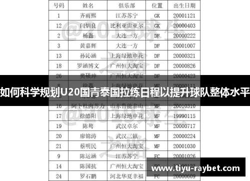 如何科学规划U20国青泰国拉练日程以提升球队整体水平