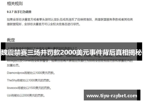 魏震禁赛三场并罚款2000美元事件背后真相揭秘